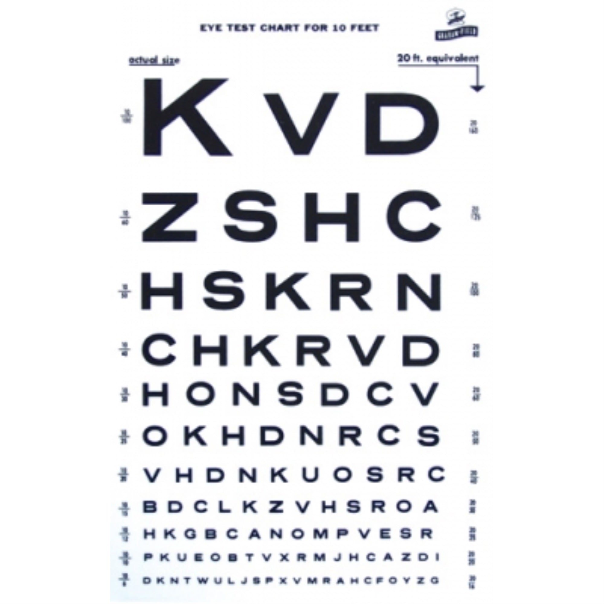 Eye Test Chart Snellen 10 Grafco    14''X9''