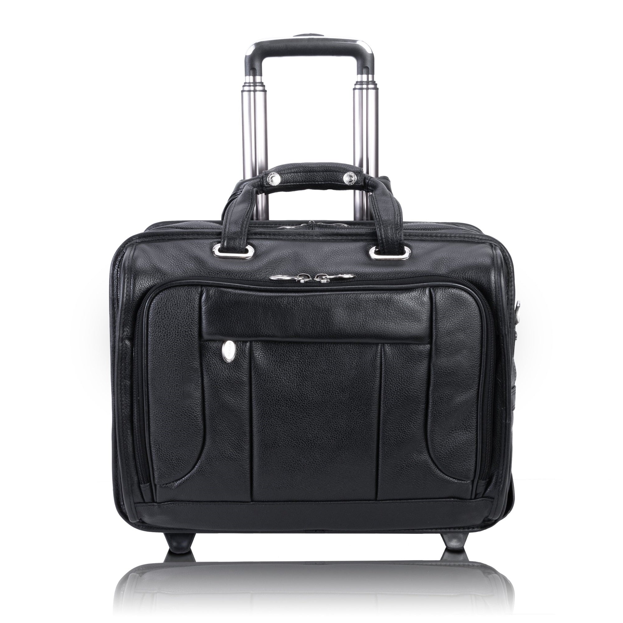 S Series | West Town | 17'' Leather Fly-Through Checkpoint-Friendly Patented Detachable -Wheeled Laptop Briefcase - Black