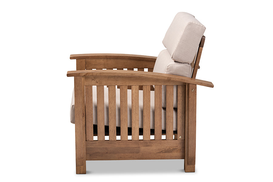 Baxton Studio Charlotte Modern Classic Mission Style Taupe Fabric Upholstered Walnut Brown Finished Wood 1-Seater Lounge Chair