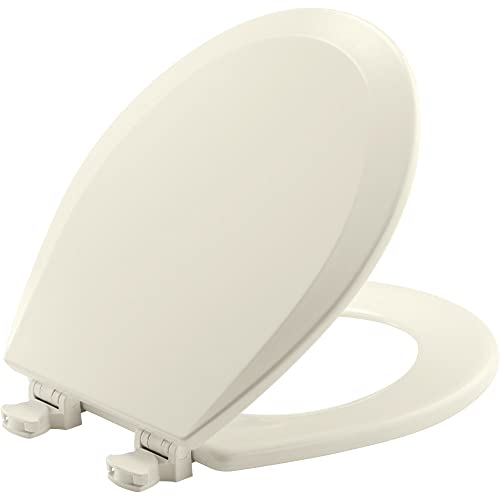 Bemis 500Ec 346 Toilet Seat With Easy Clean & Change Hinges, Round, Durable Enameled Wood, Biscuit/Linen , White