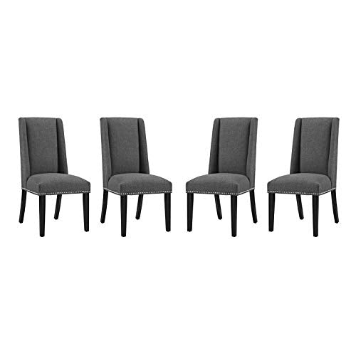 Modway Baron Modern Tall Back Wood Upholstered Fabric Four Dining Chairs In Gray