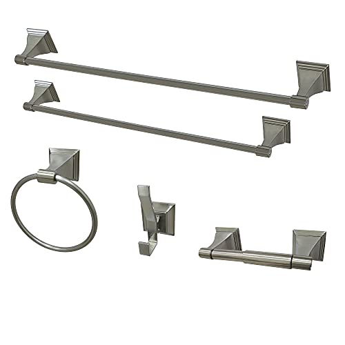 Kingston Brass Bahk61212478Sn 18-Inch And 24-Inch Towel Bar, 6-Inch Towel Ring, Toilet Paper Holder And Robe Hook Monarch Bathro