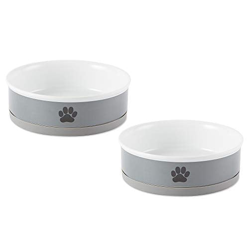 Bone Dry Ceramic Pet Collection Large Bowl Set Gray Paw 2 Count