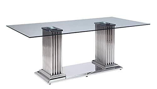 Acme Furniture Cyrene Dining Table In Stainless Steel And Clear Glass