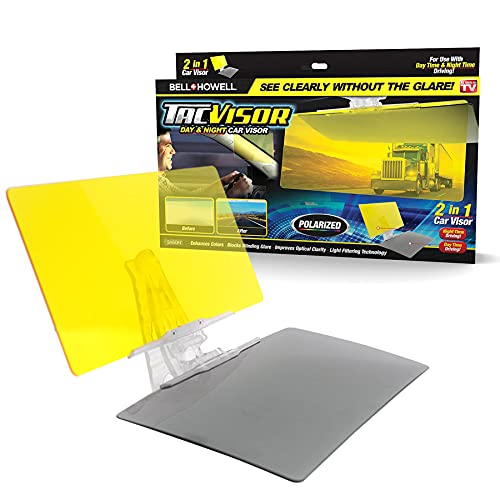 Tacvisor By Bell+Howell For Day And Night, Polarized Sun Visor, Anti-Glare, Uv Blocking Sun Protection Vehicle Windshield Sunsha