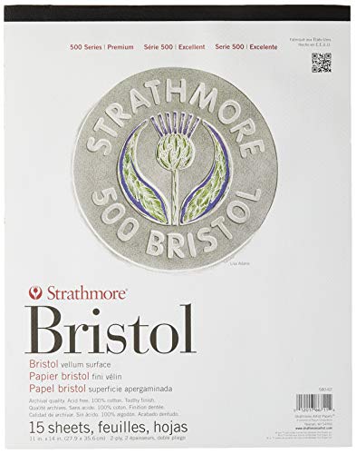 Strathmore (580-62 500 Series Bristol, 2-Ply Vellum Surface, 11''X14'', White, 15 Sheets