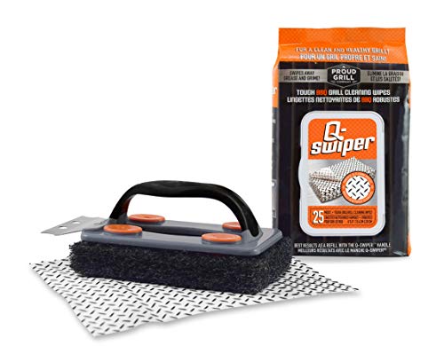 Q-Swiper Bbq Grill Cleaner Set - 1 Grill Brush With Scraper And 25 Bbq Grill Cleaning Wipes No Bristles & Wire Free Safe Way To 