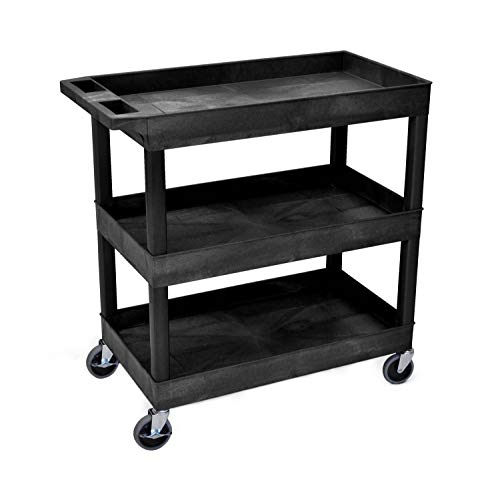 Luxor Ec111-B Tub Storage Cart 3 Shelves - Black,32'' X 18''