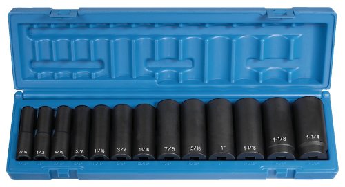 Grey Pneumatic Corp 1312D 1/2 Drive Deep Length Fractional Set - 13 Piece