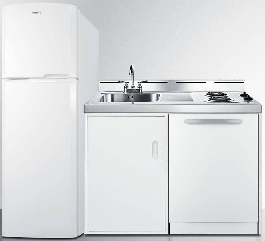 Summit Appliance Ackdw72 72 Wide All-In-One Kitchenette With Full-Sized Frost-Free Refrigerator-Freezer, 24 Dishwasher, Two Coil