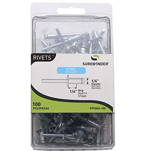Fpc84S-100 Short Steel Rivets - 1/4'' Diameter, 1/4'' Grip - 100 Count