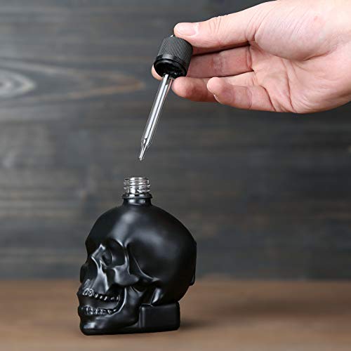 Tvoip Skull Bitter Bottle - 1oz/30ml Glass Dropper with Pipette - Halloween, Cocktail Bar, Essential Oil Bottle