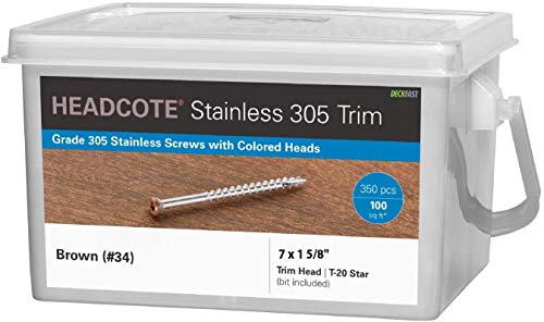 Headcote 7 X 1-5/8'' - 34 Brown - Stainless Steel Trim Head Deck Screws - 350 Pc. Deck Pack For 100 Sq. Ft. Of Decking - Stx34T0