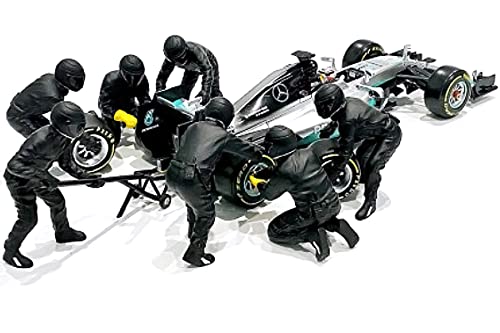 Formula One F1 Pit Crew 7 Figurine Set Team Black Release Ii For 143 Scale Models By American Diorama 38386