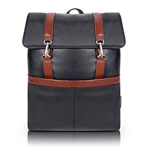 Mckleinusa Element Pebble Grain Calfskin Leather 17 Leather Two-Tone Flap-Over Laptop & Tablet Backpack Black (18472)