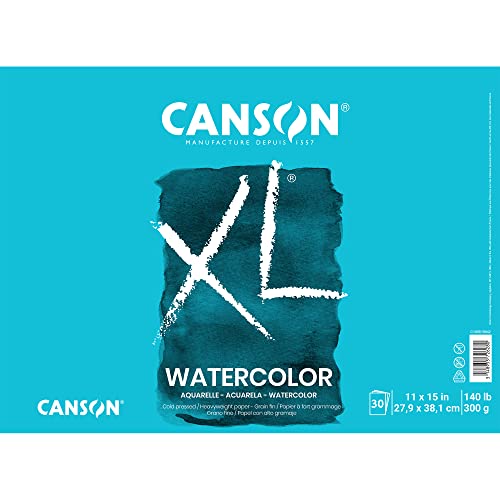 Canson 7022446 Xl Series Watercolor Textured Paper Pad For Paint 140 Pound, 11'' X 15'' Fold Over, 30 Sheets , White