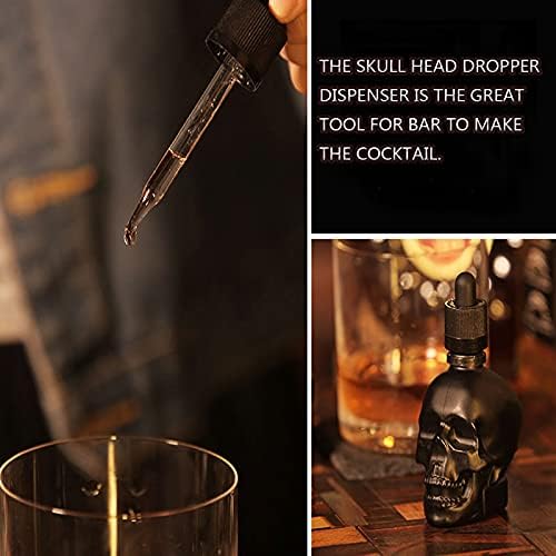Sunday 7 4 Pack Skull Head Glass Bottle Dispensing Dropper with Child-Proof Cap Refillable for DIY Liquids | Juice | Perfume | Essential Oil Etc.(1OZ/30ml) (Black)