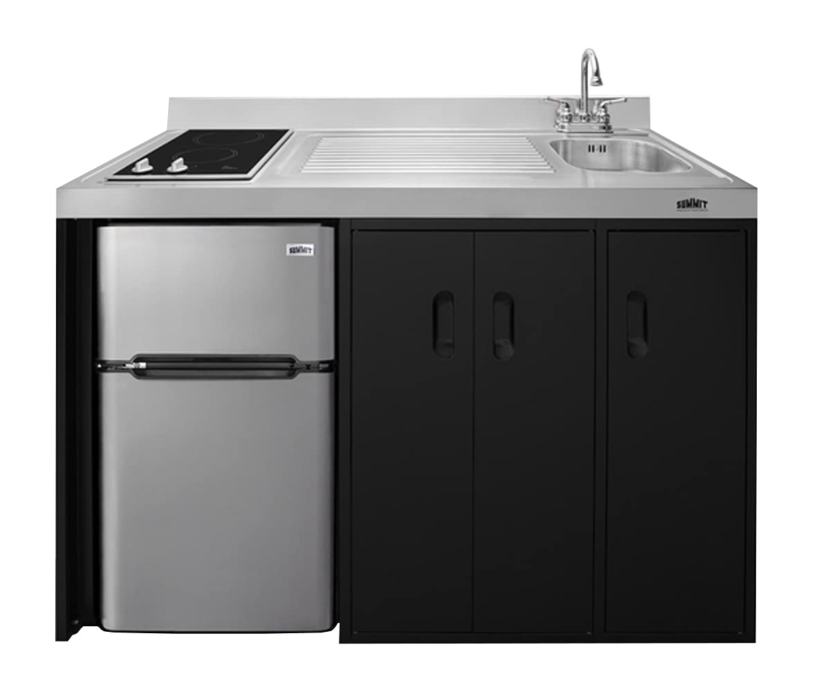 Summit Appliance Ck54Sinkr 54 Wide All-In-One Kitchenette, Stainless Steel Sink And Faucet, 2-Door Refrigerator-Freezer, 2-Burne