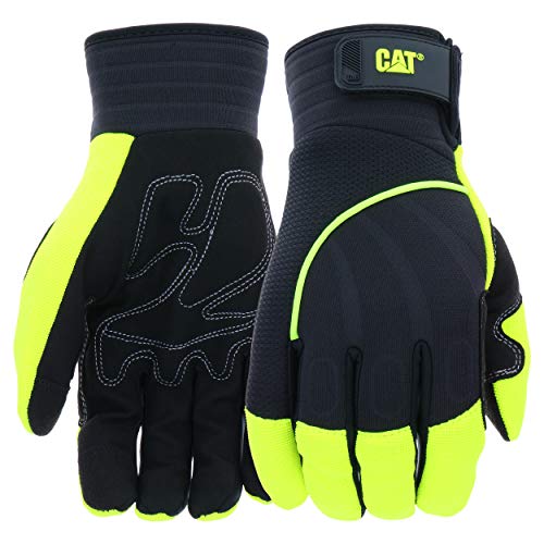 Cata Cat012224 Hi-Vis Work Gloves - Green, X-Large, Synthetic Palm Gloves W Touchscreen Fingertips, Adjustable Strap, Padded Pal