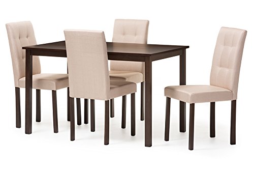 Baxton Studio Andrew Modern And Contemporary 5-Piece Beige Fabric Upholstered Grid-Tufting Dining Set