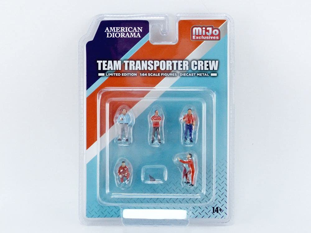 Team Transporter Crew Diecast Set Of 6 Pieces (4 Figurines And 2 Warning Triangles) For 164 Scale Models By American Diorama 764