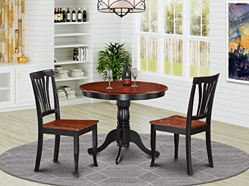 East West Furniture Anav3-Blk-W 3 Piece Kitchen Set For Small Spaces Contains A Round Table With Pedestal And 2 Dining Room Chai