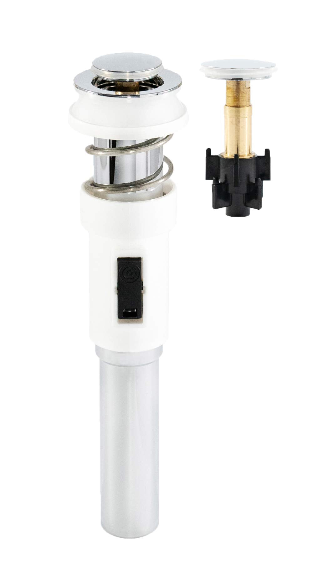 Smart Pop Up Drain - Seconds To Install! Spring Loaded Pop-Up Drain Assembly For Bathroom Sinks With Overflow, Built In Hair Cat