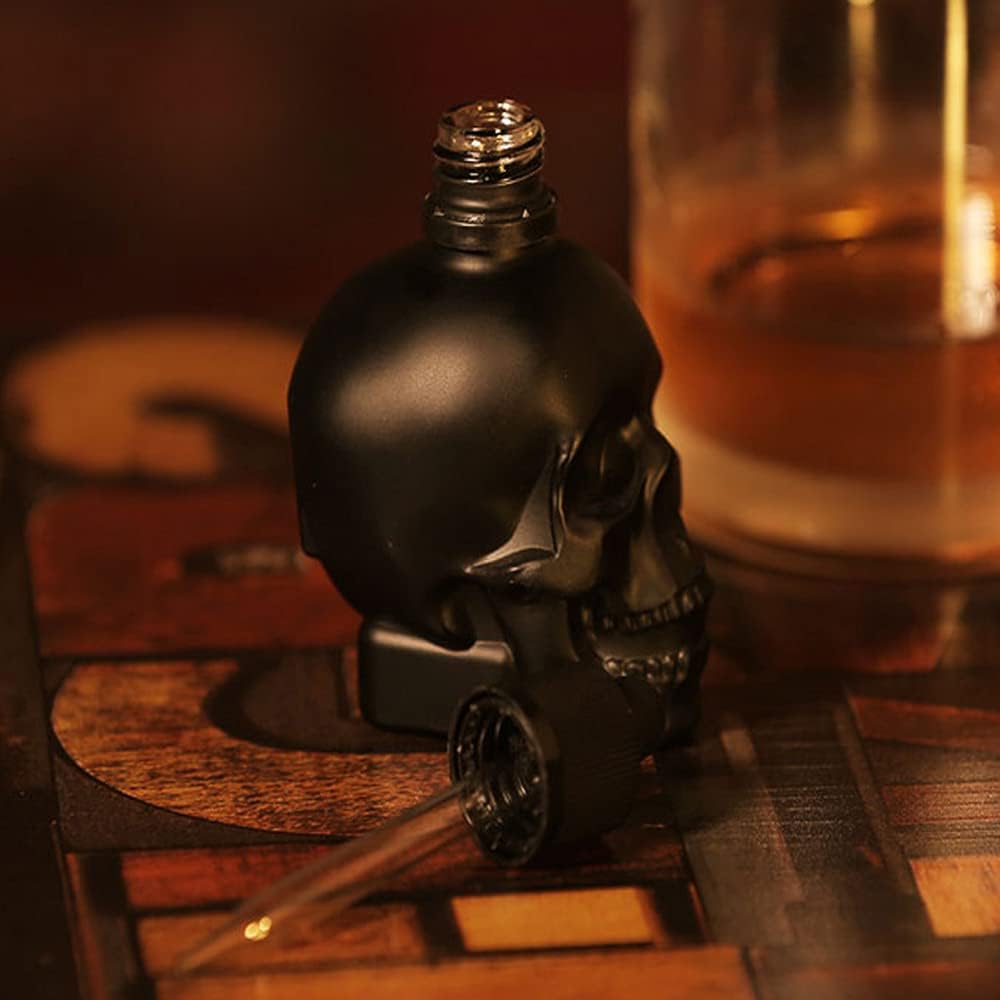 Sunday 7 4 Pack Skull Head Glass Bottle Dispensing Dropper with Child-Proof Cap Refillable for DIY Liquids | Juice | Perfume | Essential Oil Etc.(1OZ/30ml) (Black)