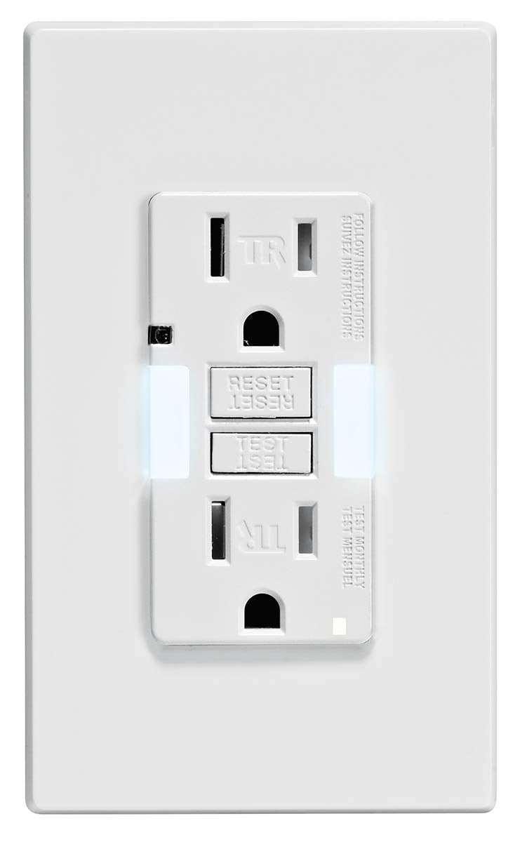 Leviton Gfnl1-W Self-Test Smartlockpro Slim Gfci Tamper-Resistant Receptacle With Guidelight And Led Indicator, 15-Amp, White
