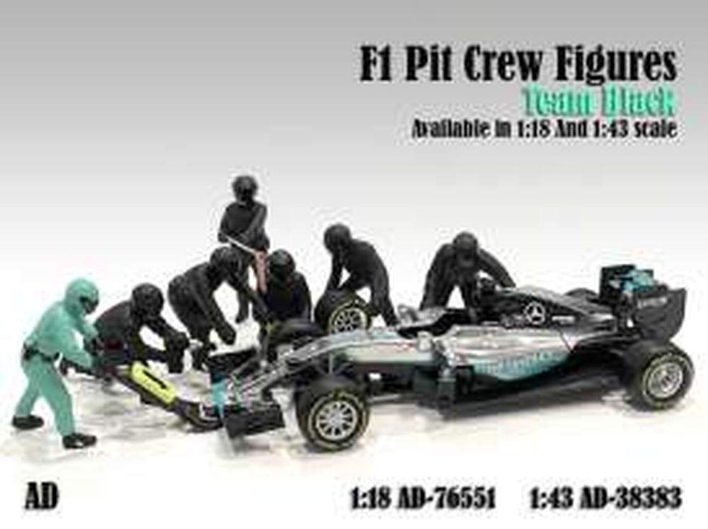 Formula One F1 Pit Crew 7 Figurine Set Team Black For 118 Scale Models By American Diorama 76551