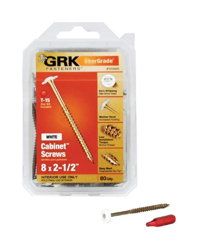 Grk Fasteners 120660 White Cabinet #8 X 2-1/2'' Screws 80Ct