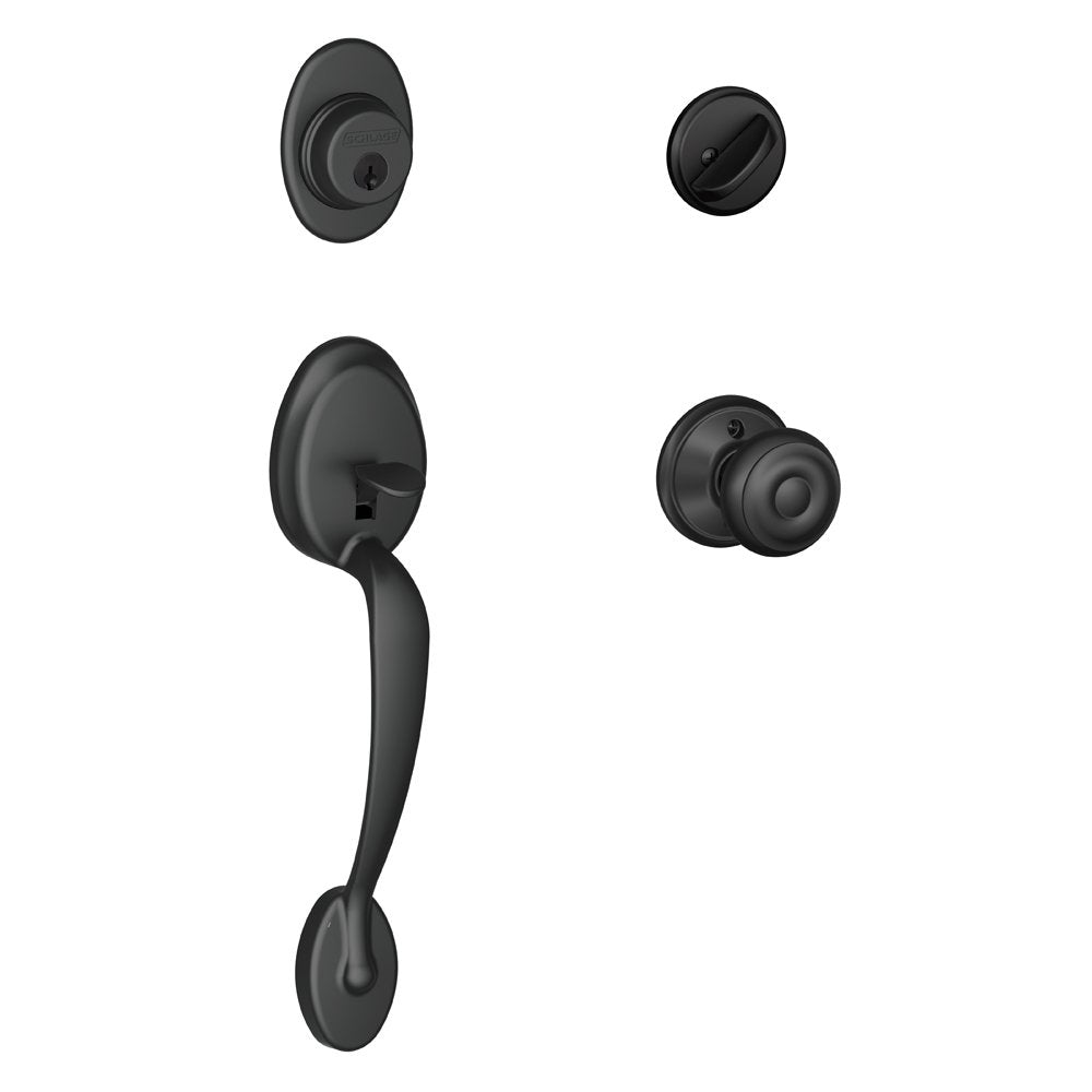 Schlage Plymouth Single Cylinder Handleset And Georgian Knob, Matte Black (F60 Ply 622 Geo)