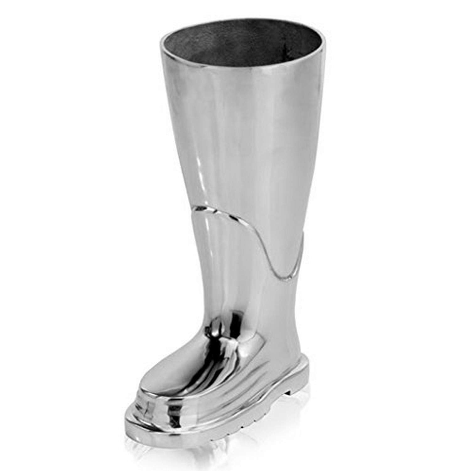 Modern Day Accents Bombero, Floor, Boot, Shoe, Aluminum, Silver, Stand, Umbrella Holder, Home, Office D   Cor, 10.5'' X 4.75'' X