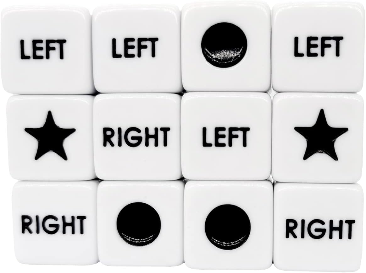Ahoper Left Right Center Dice Only 12 Dices Left Right Center Dice Game Prime Dice Only（ six Sided ，16mm Standard Size, Easy to Grip）
