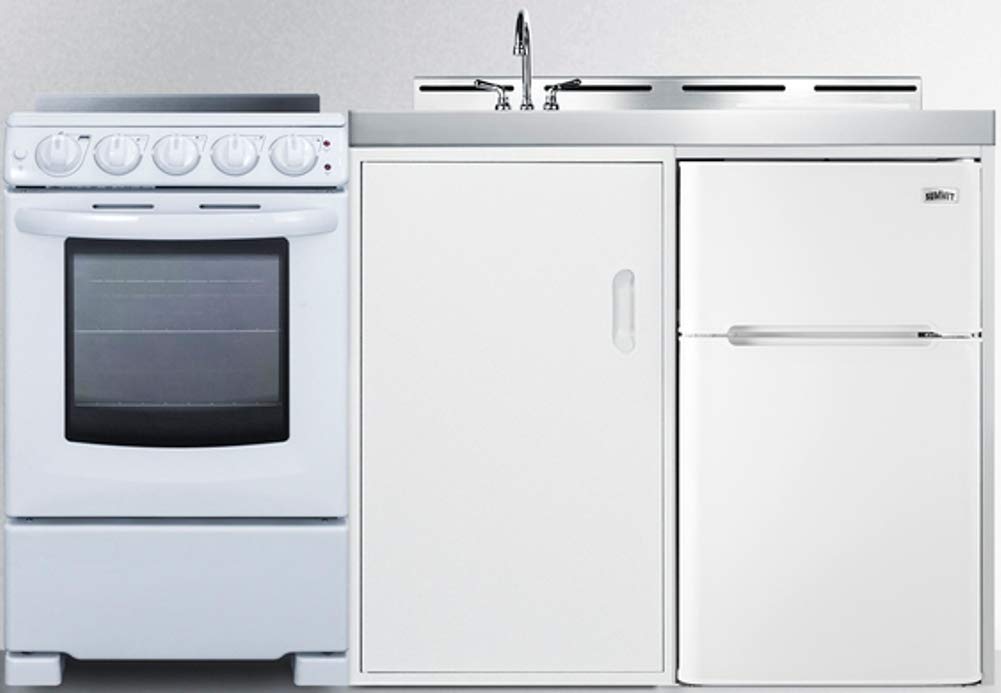 Summit Appliance Ack60Elstw 60 Inches Wide All-In-One Kitchenette With Electric Range; Stainless Steel Sink; 2-Door Refrigerator