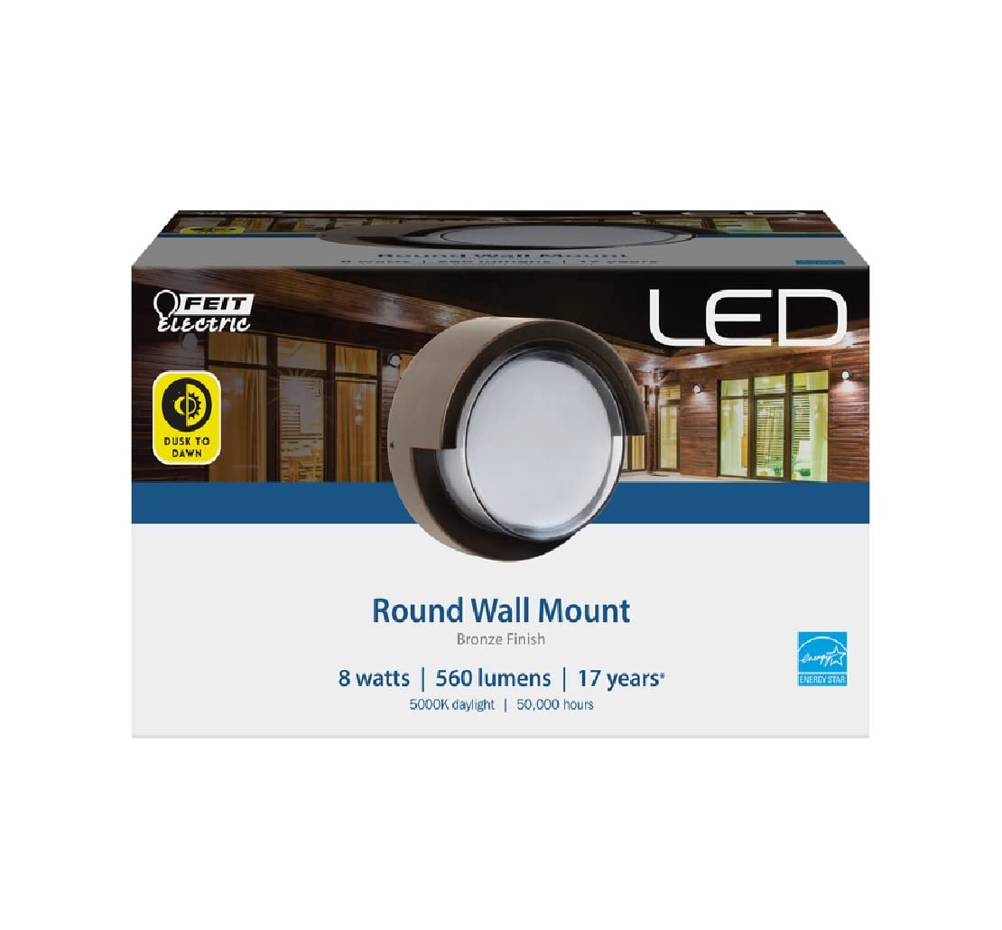 Feit Electric S5Rwm850Ddbz 8 Watt 560 Lumen 5000 Kelvin Bronze Dusk To Dawn Round Led Wall Light