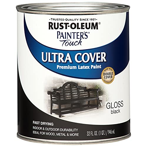 Rust-Oleum 1979502 Painters Touch Latex Paint, Quart, Gloss Black, 1 Quart