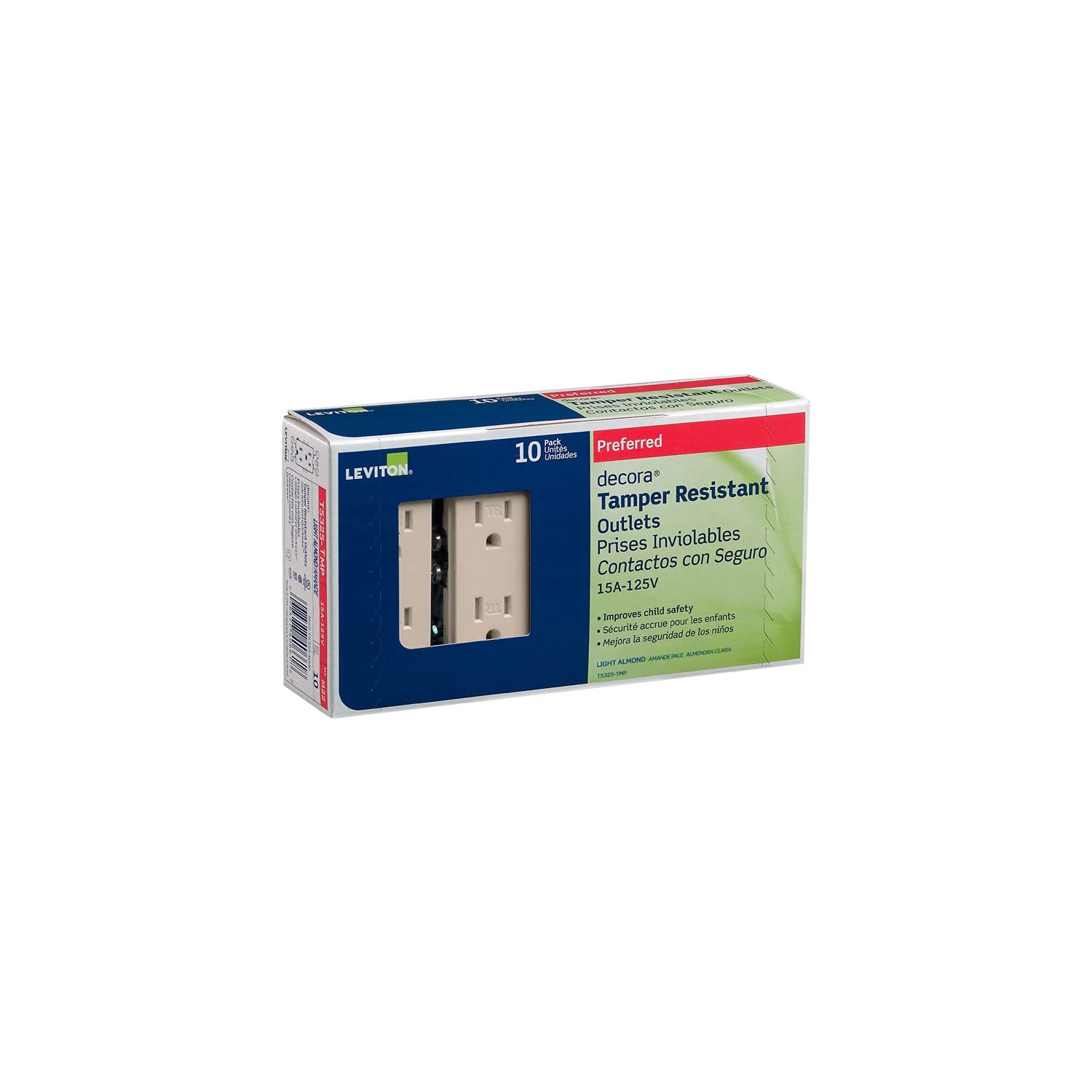 Leviton Decora 15 Amps 125 Volt Duplex Light Almond Outlet 5-15R 10 Pk
