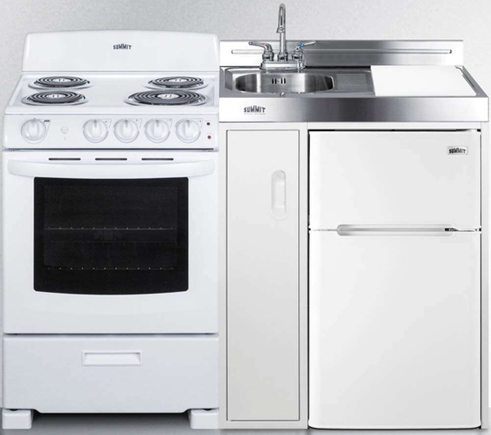 Summit Appliance Ack54Coilw 54'' Wide All-In-One Kitchenette With 220V 4-Element Electric Coil Range, Refrigerator-Freezer, Sink