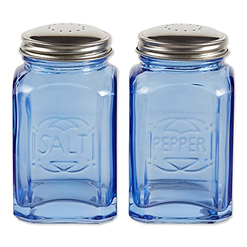 Rsvp International Retro Glass Salt & Pepper Shaker | Stainless Steel Lids |, 8 Oz, Blue