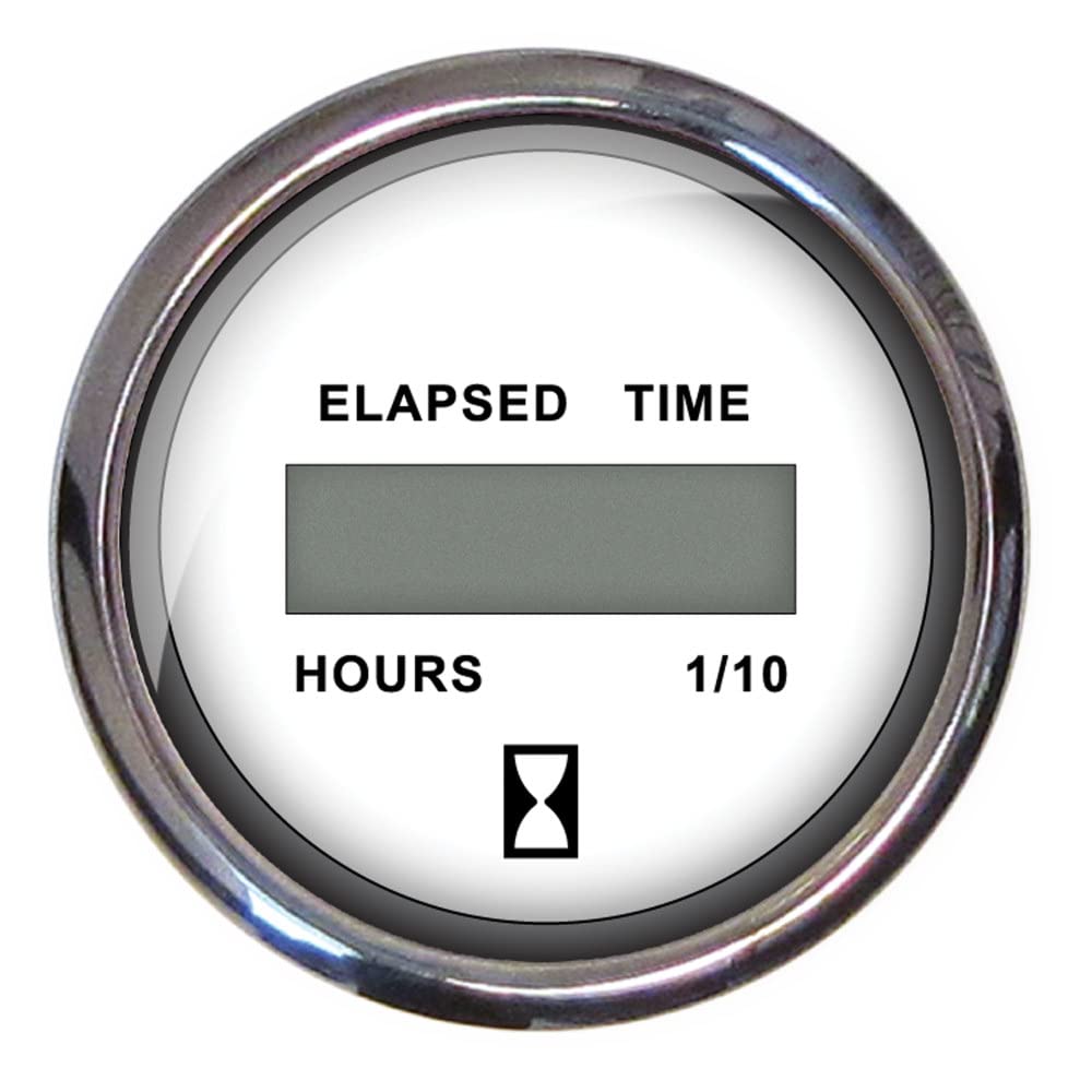 Faria 13815 Chesapeake Stainless Steel Digital Hourmeter (12-32 Vdc) - 2'', White, Black