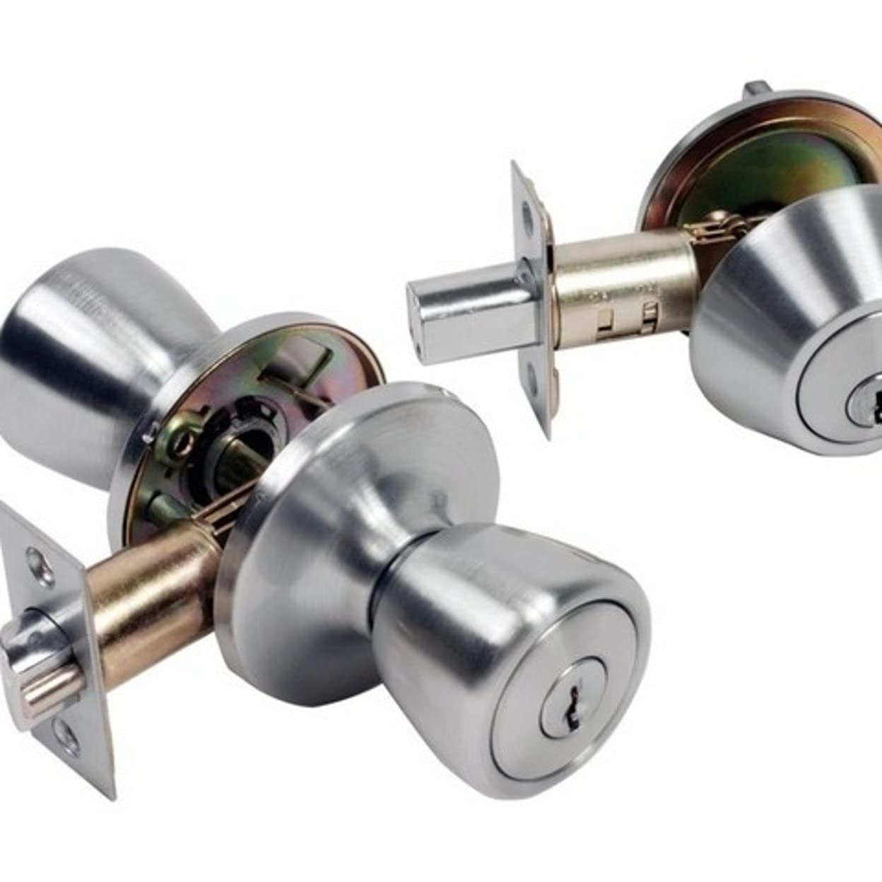 Homeplus Knob Door Lock Entry 2-3/4''-2-3/4'' Tulip Satin Chrome