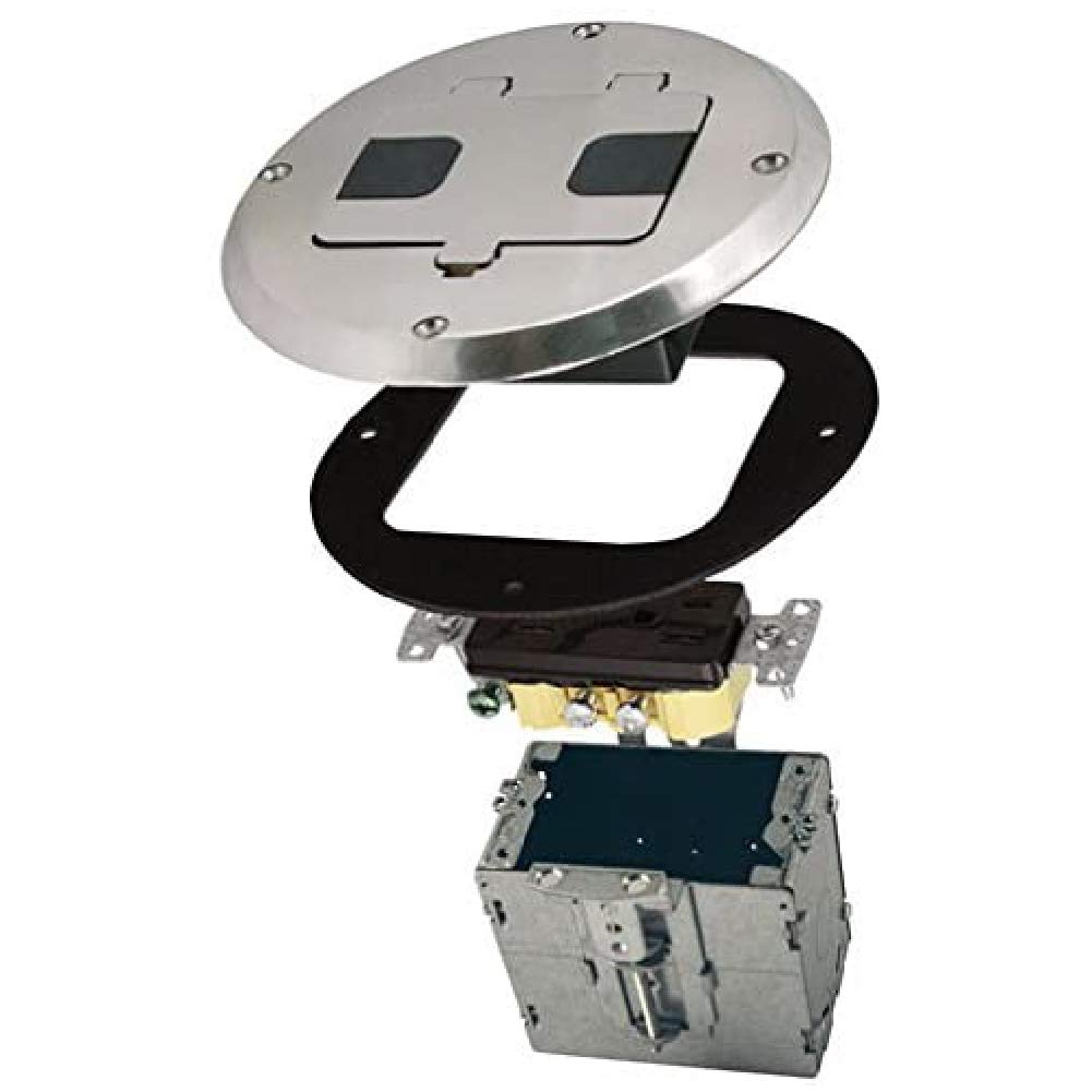 Hubbell-Raco 6239 Floor Kit With Recessed Duplex 15A Tr Device And Adjustable Steel Box, 1-Gang, Nickel