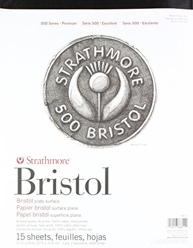 Strathmore (580-72 500 Series Bristol, 2-Ply Plate Surface, 11''X14'', White, 15 Sheets