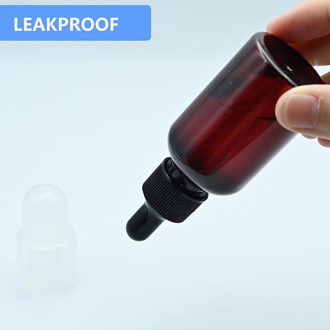 AskBed 4 Pack 2 Oz (50ml) Amber Plastic Essential Dropper Bottles with Funnel, Labels for Liquid Storage