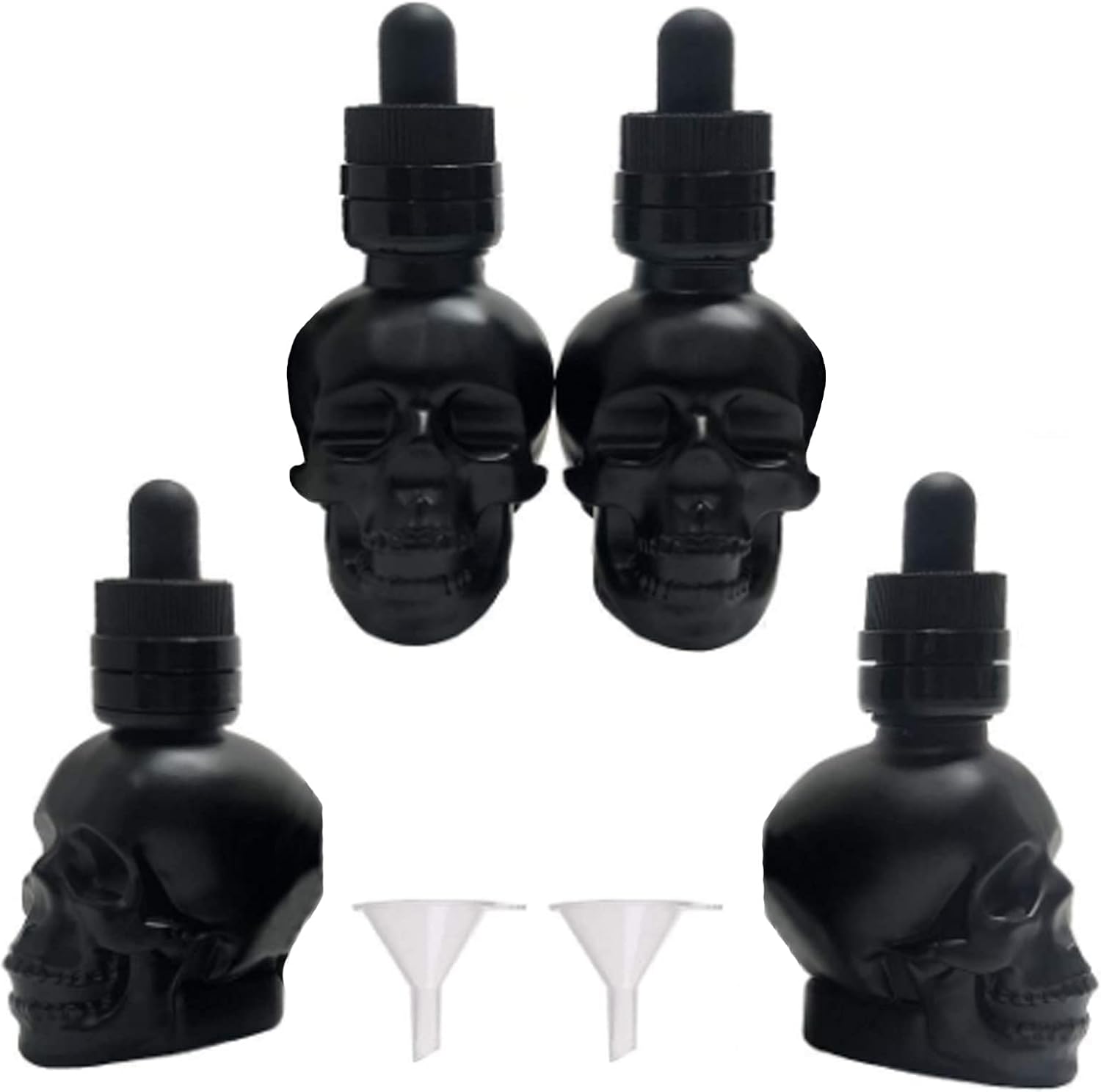 Sunday 7 4 Pack Skull Head Glass Bottle Dispensing Dropper with Child-Proof Cap Refillable for DIY Liquids | Juice | Perfume | Essential Oil Etc.(1OZ/30ml) (Black)