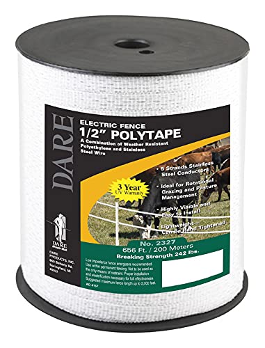 Electric Fence Tape White Poly & 5-Wire Stainless Steel .5-In. X 656-Ft.