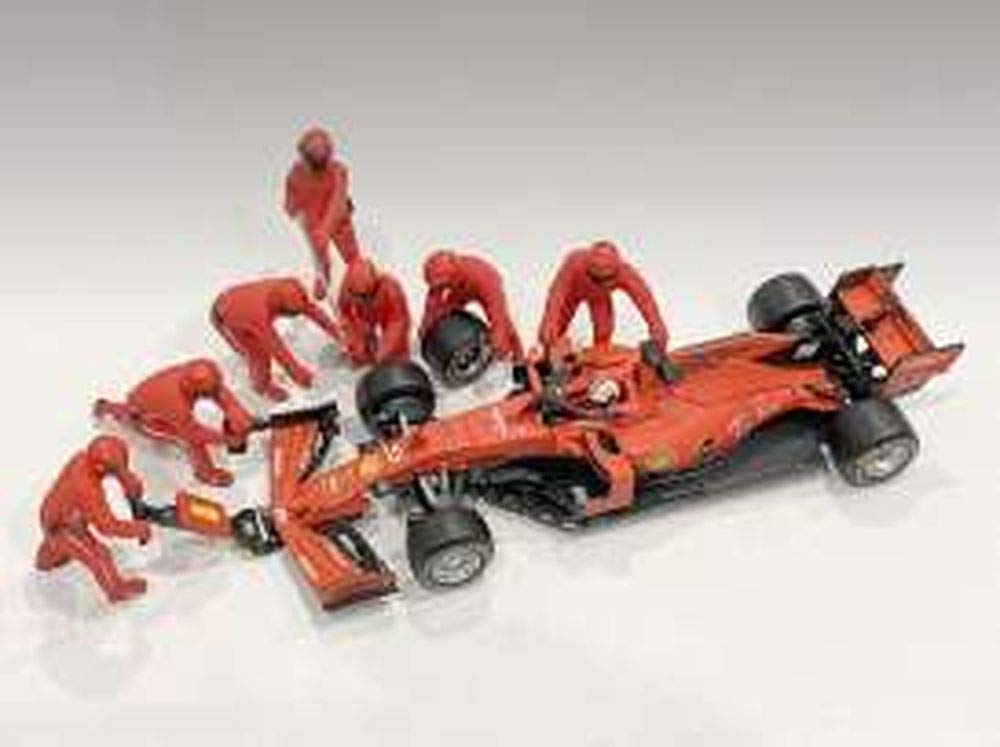 Formula One F1 Pit Crew 7 Figurine Set Team Red For 143 Scale Models By American Diorama 38382