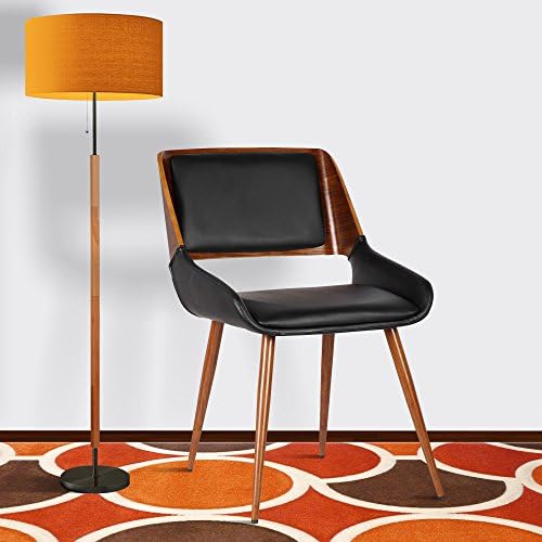 Armen Living Panda Mid-Century Dining Chair In Walnut Finish And Black Faux Leather
