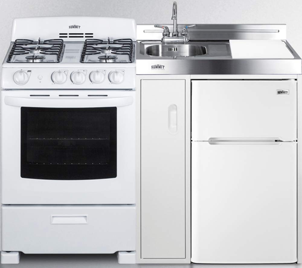 Summit Appliance Ack54Gasw 54'' Wide All-In-One Kitchenette With 115V 4-Burner Gas Range, Refrigerator-Freezer, Sink, Cutting Bo